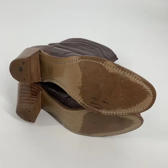 Vintage 1970s Dexter Leather Heeled Cowboy Boots 8.5 M Womens Dark Brown - Picture 6 of 9